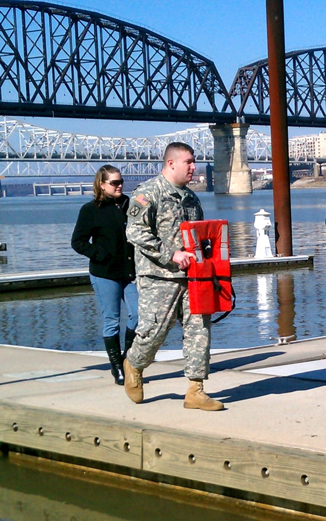 That's not a costume, and this soldier actually proposed to his girlfriend before jumping...She said yes:)